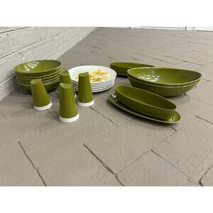 Vintage Melmac Melamine Dish Set Green 1960's Allied Chemical Mid Century